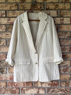 GAP Relaxed Stripe Linen-Blend Blazer Women’s Size XL Beautiful Condition!